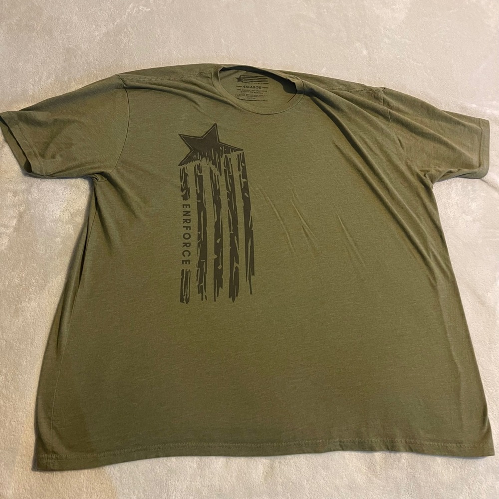 Enrforce Mens 4XL Olive Green T Shirt Distressed Star Flag Streetwear Casual Tee